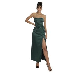 Dominque Ruched Waist Maxi Dress Emerald Satin